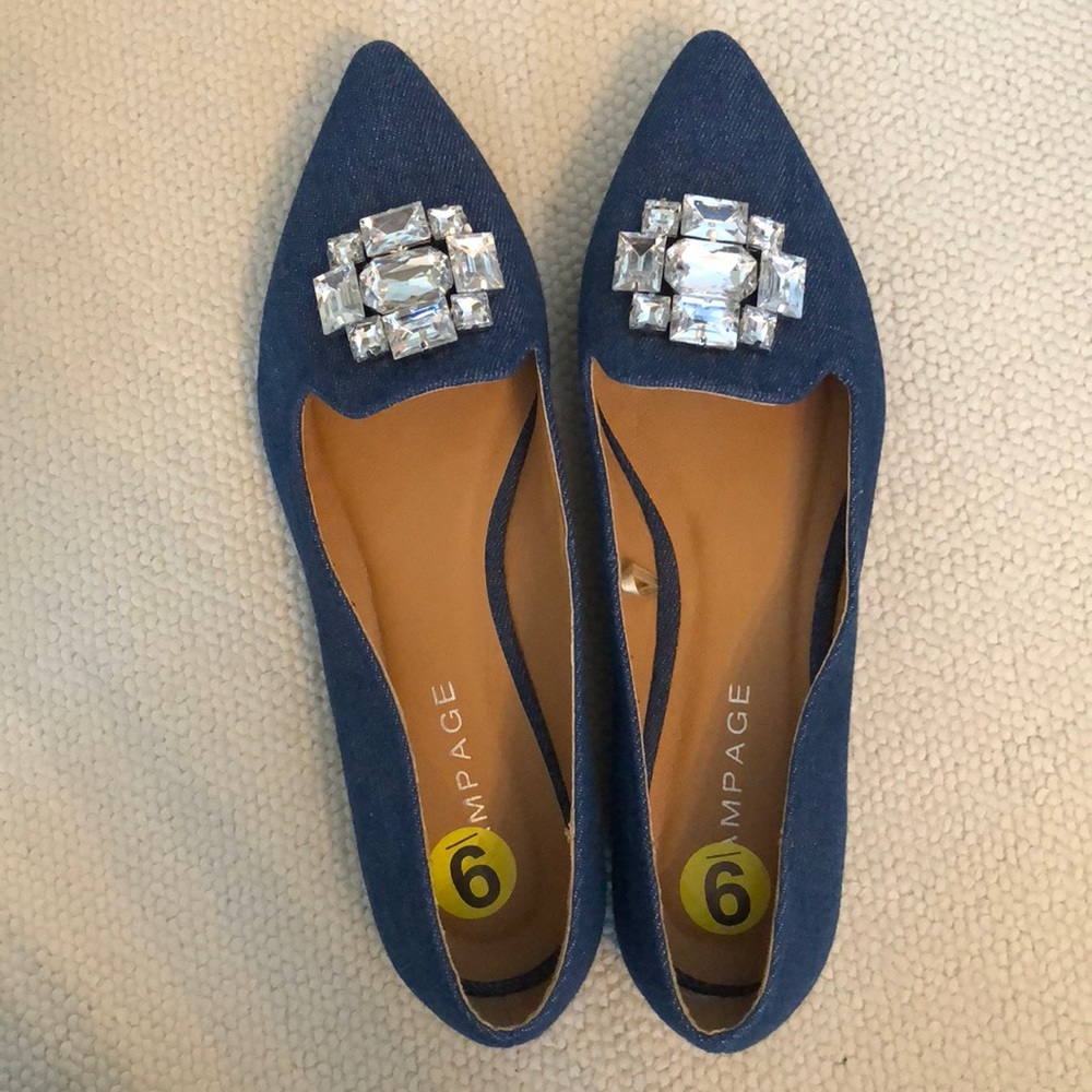 Denim Flats with Jewel Embellishment